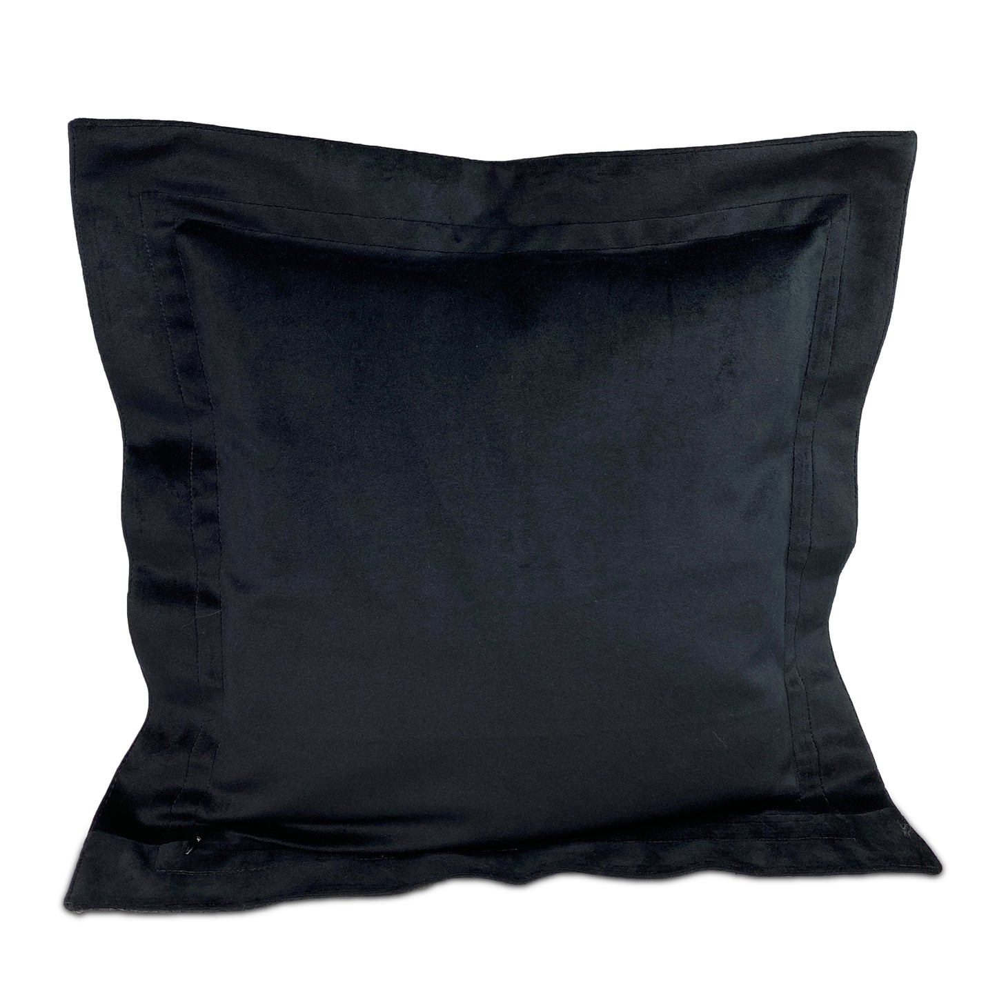 Midnight Black Satin Skull Pillow with Flange and Velvet Detail