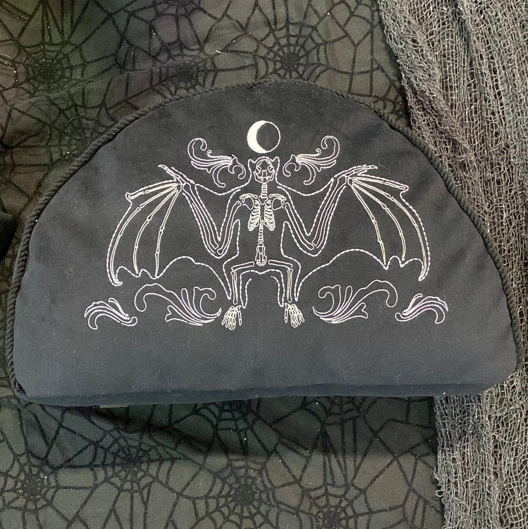 Skeleton Pillow with Bat Embroidery