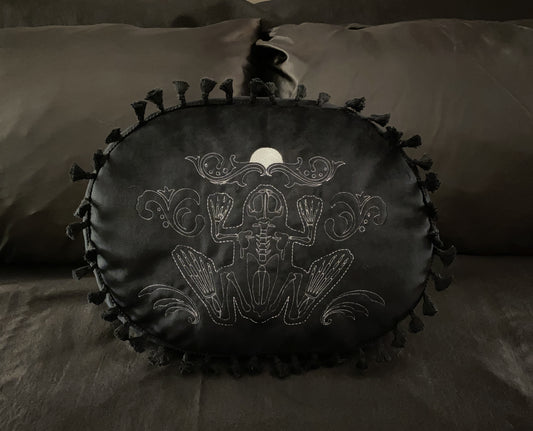 Skeleton Pillow with Frog Embroidery